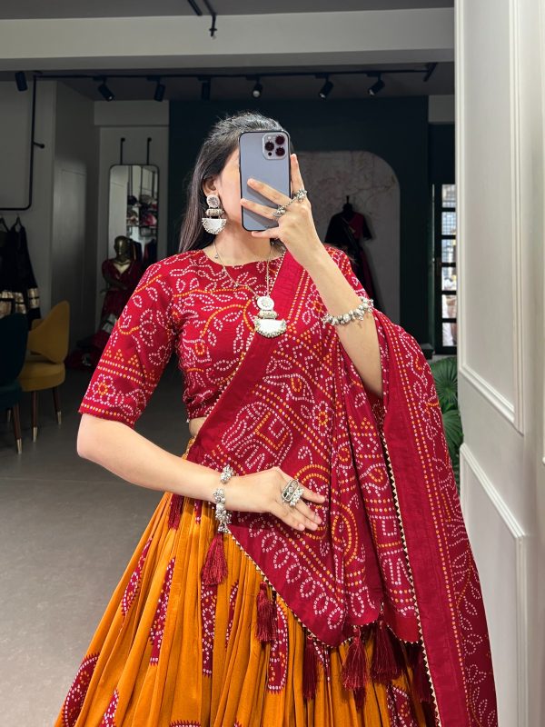 LNB 1229 Mustard Color Tasar Silk Bandhej Print Lehenga Choli Wedding, Party, Festive, Events Etc. Delivery 4-6 Working Days Rs 2249 | Lehenga, Bollywood Lehenga, Creative Lehenga, Designer Lehenga, Embroidered Lehenga, Party Wear Lehenga