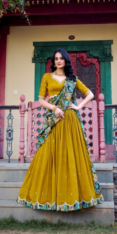 LNB 1237 Mustard Color Vichitra Sequins and Embroidery Work Kalamkari Lehenga Choli Wedding, Party, Festive, Events Etc. Delivery 4-6 Working Days Rs 3299 | Lehenga, Bollywood Lehenga, Creative Lehenga, Designer Lehenga, Embroidered Lehenga, Party Wear Lehenga