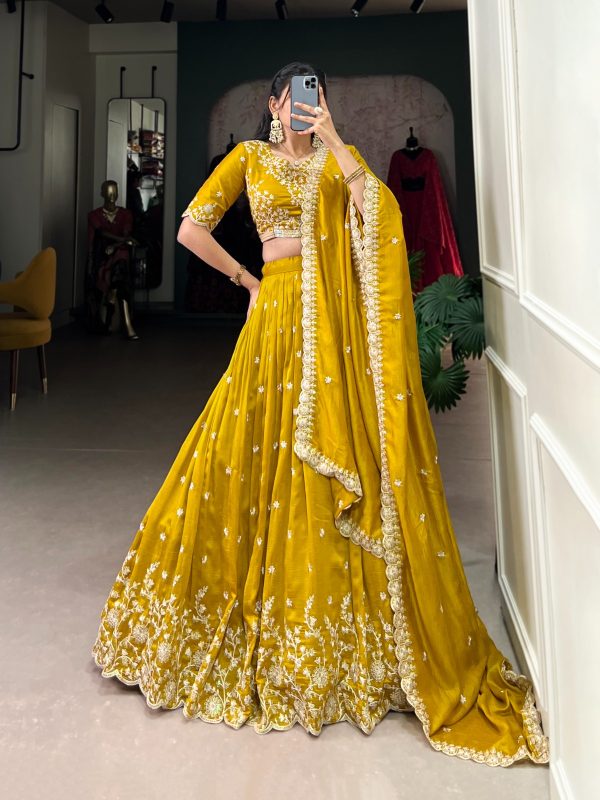 LNB 1415 Mustard Color Vichitra Silk Sequins Thread Embroidery Work Lehenga Choli Wedding, Party, Festive, Events Etc. Delivery 4-6 Working Days Rs 3199 | Lehenga, Bollywood Lehenga, Creative Lehenga, Designer Lehenga, Embroidered Lehenga, Party Wear Lehenga
