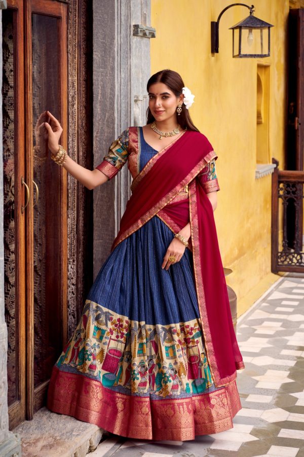 LNB 1242 Navy Blue Color Poly Chanderi Kalamkari Printed Weaving Work Lehenga Choli Wedding, Party, Festive, Events Etc. Delivery 4-6 Working Days Rs 1899 | Lehenga, Bollywood Lehenga, Creative Lehenga, Designer Lehenga, Embroidered Lehenga, Party Wear Lehenga