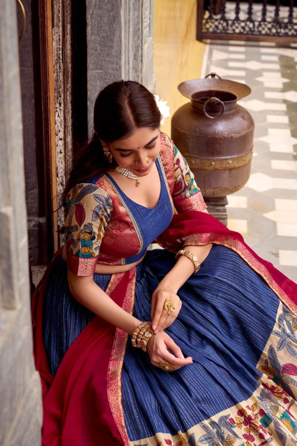 LNB 1242 Navy Blue Color Poly Chanderi Kalamkari Printed Weaving Work Lehenga Choli Wedding, Party, Festive, Events Etc. Delivery 4-6 Working Days Rs 1899 | Lehenga, Bollywood Lehenga, Creative Lehenga, Designer Lehenga, Embroidered Lehenga, Party Wear Lehenga
