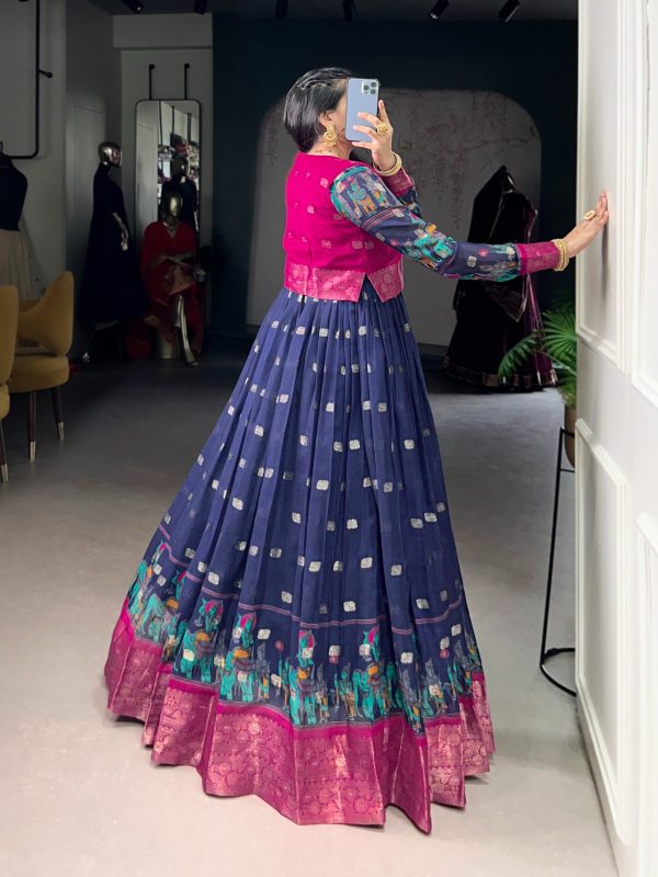 YNF 5031 Navy Blue Color Cotton Kalamkari Print Zari Weaving Work Gown Casual, Wedding, Festive, Events . Expected Delivery  4-6 Working Days @1999/- only      | Gowns, Bollywood Gowns, Creative Gowns, Designer Gowns, Embroidered Gowns, Party Wear Gowns