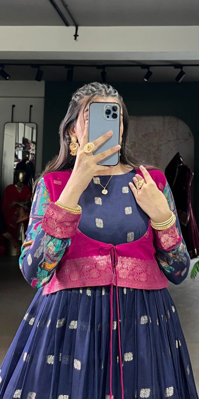 YNF 5031 Navy Blue Color Cotton Kalamkari Print Zari Weaving Work Gown Casual, Wedding, Festive, Events . Expected Delivery  4-6 Working Days @1999/- only      | Gowns, Bollywood Gowns, Creative Gowns, Designer Gowns, Embroidered Gowns, Party Wear Gowns