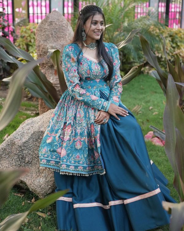 BE 265 Navy Blue Navy Blue Fiona Silk Lehenga Choli with Lace Work. Now at just ₹1899. Delivery 4-6 Working Days. Shop now. | Lehenga, Bollywood Lehenga, Creative Lehenga, Designer Lehenga, Embroidered Lehenga, Party Wear Lehenga