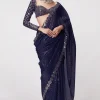 DF 3429 Navy blue Color Faux Georgette 5mm Sequence Work Saree Casual, Wedding, Festive, Events . Expected Delivery  4-6 Working Days @2199/- only                                                 | Sarees, Bollywood Sarees, Creative Sarees, Designer Sarees, Embroidered Sarees, Ethnic Saree, Modern Digital sarees, Party Wear Sarees