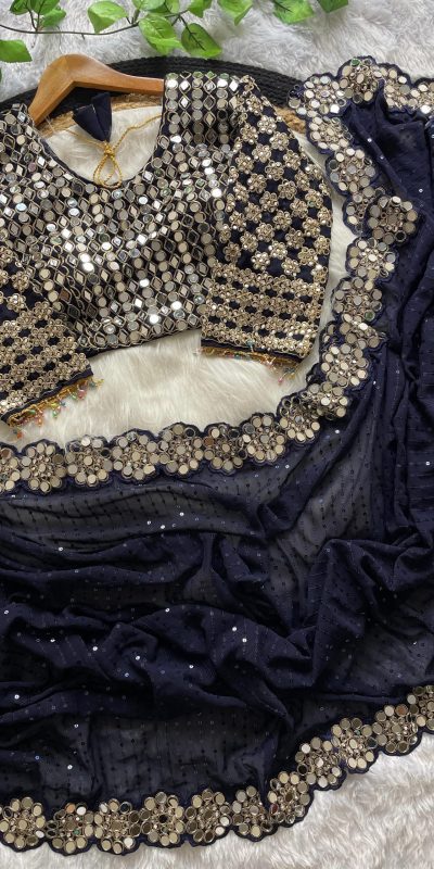 DF 3429 Navy blue Color Faux Georgette 5mm Sequence Work Saree Casual, Wedding, Festive, Events . Expected Delivery  4-6 Working Days @2199/- only                                                 | Sarees, Bollywood Sarees, Creative Sarees, Designer Sarees, Embroidered Sarees, Ethnic Saree, Modern Digital sarees, Party Wear Sarees