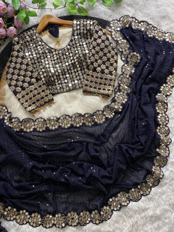 DF 3429 Navy blue Color Faux Georgette 5mm Sequence Work Saree Casual, Wedding, Festive, Events . Expected Delivery  4-6 Working Days @2199/- only                                                 | Sarees, Bollywood Sarees, Creative Sarees, Designer Sarees, Embroidered Sarees, Ethnic Saree, Modern Digital sarees, Party Wear Sarees