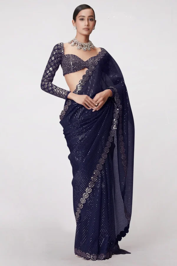 DF 3429 Navy blue Color Faux Georgette 5mm Sequence Work Saree Casual, Wedding, Festive, Events . Expected Delivery  4-6 Working Days @2199/- only                                                 | Sarees, Bollywood Sarees, Creative Sarees, Designer Sarees, Embroidered Sarees, Ethnic Saree, Modern Digital sarees, Party Wear Sarees