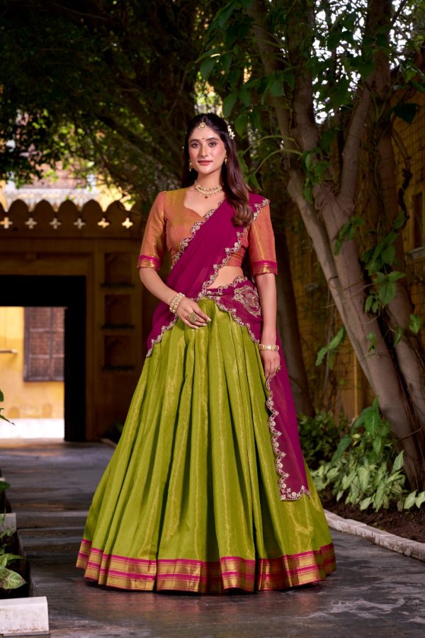 LNB 2009 Navy Blue Elevate your style with the Navy Blue Kanchipuram Weaving Lehenga Choli, featuring stunning zari work and a comfortable drawstring fit. | Lehenga, Bollywood Lehenga, Creative Lehenga, Designer Lehenga, Embroidered Lehenga, Party Wear Lehenga
