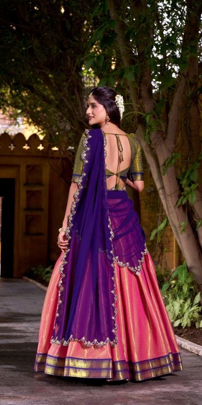 LNB 2009 Navy Blue Elevate your style with the Navy Blue Kanchipuram Weaving Lehenga Choli, featuring stunning zari work and a comfortable drawstring fit. | Lehenga, Bollywood Lehenga, Creative Lehenga, Designer Lehenga, Embroidered Lehenga, Party Wear Lehenga