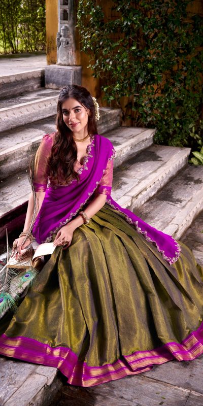 LNB 2009 Navy Blue Elevate your style with the Navy Blue Kanchipuram Weaving Lehenga Choli, featuring stunning zari work and a comfortable drawstring fit. | Lehenga, Bollywood Lehenga, Creative Lehenga, Designer Lehenga, Embroidered Lehenga, Party Wear Lehenga