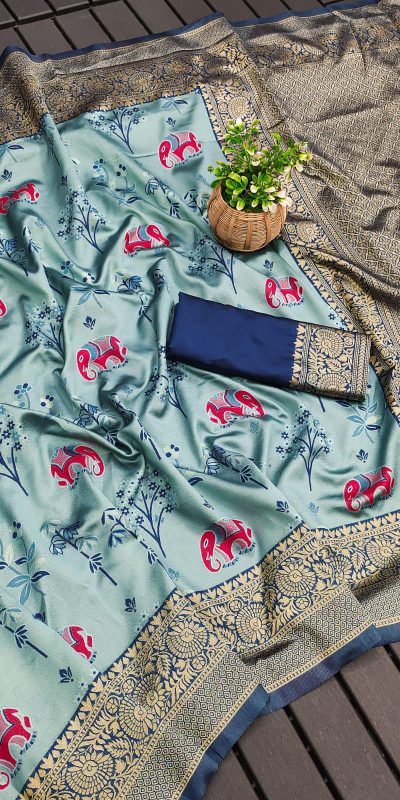 KP 6004 Navy Blue Soft Lichi Silk Jacquard Work With Designer Work Saree. Grab it for ₹1499. Delivery 4-6 Working Days. Shop now. | Sarees, Bollywood Sarees, Creative Sarees, Designer Sarees, Embroidered Sarees, Ethnic Saree, Modern Digital sarees, Party Wear Sarees