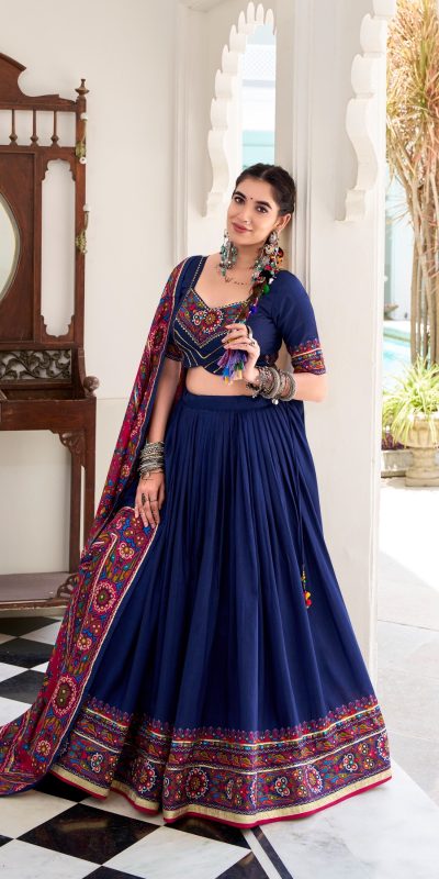 LNB 1243 Navy blue Color Tasar Silk Gamthi Print Embossed Gotta Lace Lehenga Choli Festive Party Wedding, Events etc. Delivery 4-6 Working Days @2999/- | Lehenga, Bollywood Lehenga, Creative Lehenga, Designer Lehenga, Embroidered Lehenga, Party Wear Lehenga