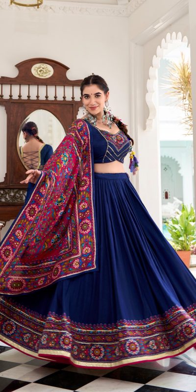LNB 1243 Navy blue Color Tasar Silk Gamthi Print Embossed Gotta Lace Lehenga Choli Festive Party Wedding, Events etc. Delivery 4-6 Working Days @2999/- | Lehenga, Bollywood Lehenga, Creative Lehenga, Designer Lehenga, Embroidered Lehenga, Party Wear Lehenga