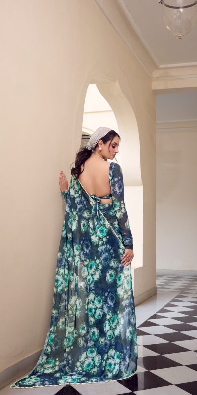 YNF 7042 Navy Blue Color Weightless Marbal Floral Printed Border Saree Casual, Wedding, Festive, Events . Expected Delivery  4-6 Working Days @1549/- only                                                                                | Sarees, Bollywood Sarees, Creative Sarees, Designer Sarees, Embroidered Sarees, Ethnic Saree, Modern Digital sarees, Party Wear Sarees