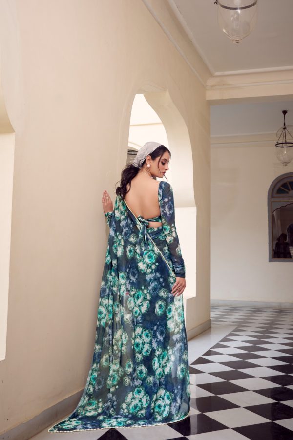 YNF 7042 Navy Blue Color Weightless Marbal Floral Printed Border Saree Casual, Wedding, Festive, Events . Expected Delivery  4-6 Working Days @1549/- only                                                                                | Sarees, Bollywood Sarees, Creative Sarees, Designer Sarees, Embroidered Sarees, Ethnic Saree, Modern Digital sarees, Party Wear Sarees