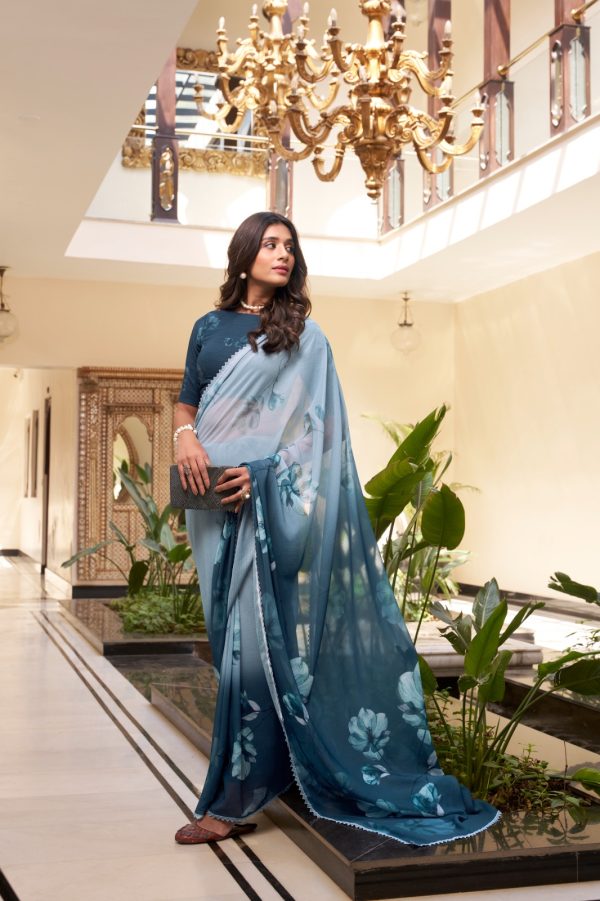 YNF 7038 Navy Blue Color Weightless Marbal Floral Printed Lace Saree Casual, Wedding, Festive, Events . Expected Delivery  4-6 Working Days @1549/- only                                                                                | Sarees, Bollywood Sarees, Creative Sarees, Designer Sarees, Embroidered Sarees, Ethnic Saree, Modern Digital sarees, Party Wear Sarees