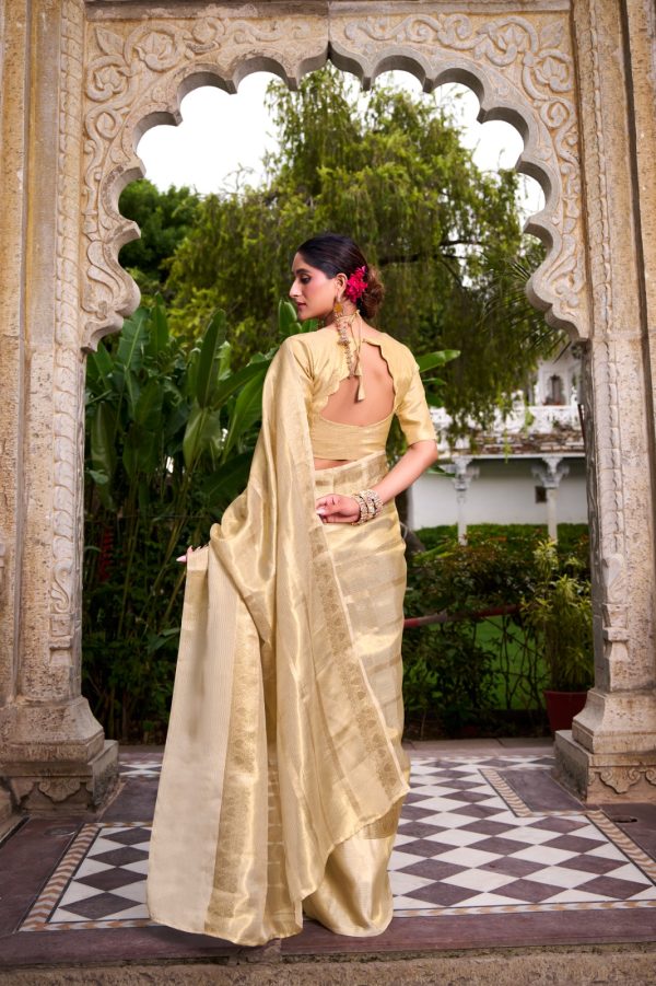 YNF 7204 Off White Color Gold Tissue Zari Weaving Work Saree Casual, Wedding, Festive, Events . Expected Delivery  4-6 Working Days @1499/- only                                                                                | Sarees, Bollywood Sarees, Creative Sarees, Designer Sarees, Embroidered Sarees, Ethnic Saree, Modern Digital sarees, Party Wear Sarees