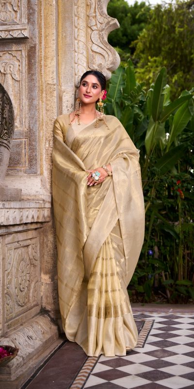 YNF 7204 Off White Color Gold Tissue Zari Weaving Work Saree Casual, Wedding, Festive, Events . Expected Delivery  4-6 Working Days @1499/- only                                                                                | Sarees, Bollywood Sarees, Creative Sarees, Designer Sarees, Embroidered Sarees, Ethnic Saree, Modern Digital sarees, Party Wear Sarees