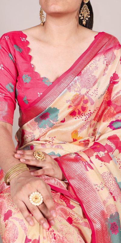 YNF 7015 Off White Color Tussar Silk With Viscose Border Printed Saree Casual, Wedding, Festive, Events . Expected Delivery  4-6 Working Days @1699/- only                                                                                | Sarees, Bollywood Sarees, Creative Sarees, Designer Sarees, Embroidered Sarees, Ethnic Saree, Modern Digital sarees, Party Wear Sarees