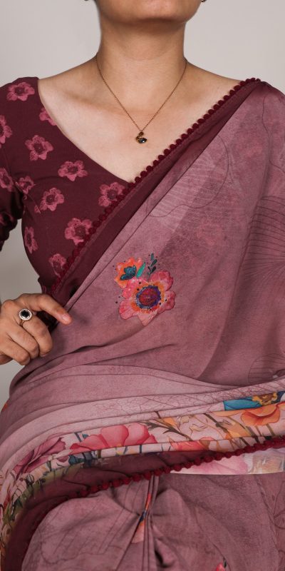 YNF 7009 Onion Color Georgette Floral Print With Lace Border Saree Casual, Wedding, Festive, Events . Expected Delivery 4-6 Working Days @1299/- only | Sarees, Bollywood Sarees, Creative Sarees, Designer Sarees, Embroidered Sarees, Ethnic Saree, Modern Digital sarees, Party Wear Sarees