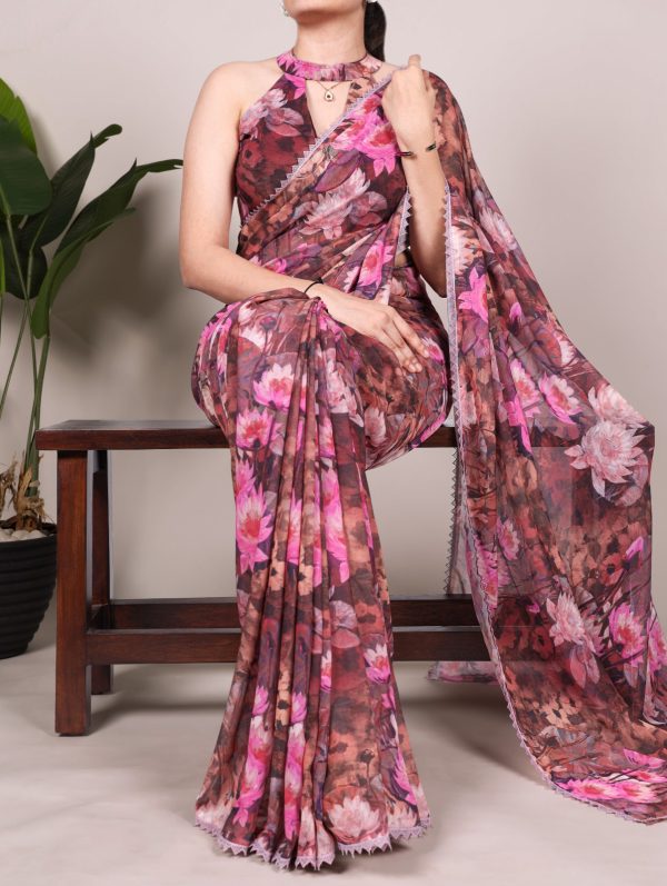 YNF 7037 Onion Color Weightless Marbal Floral Printed Lace Border Saree Casual, Wedding, Festive, Events . Expected Delivery  4-6 Working Days @1549/- only                                                                                | Sarees, Bollywood Sarees, Creative Sarees, Designer Sarees, Embroidered Sarees, Ethnic Saree, Modern Digital sarees, Party Wear Sarees