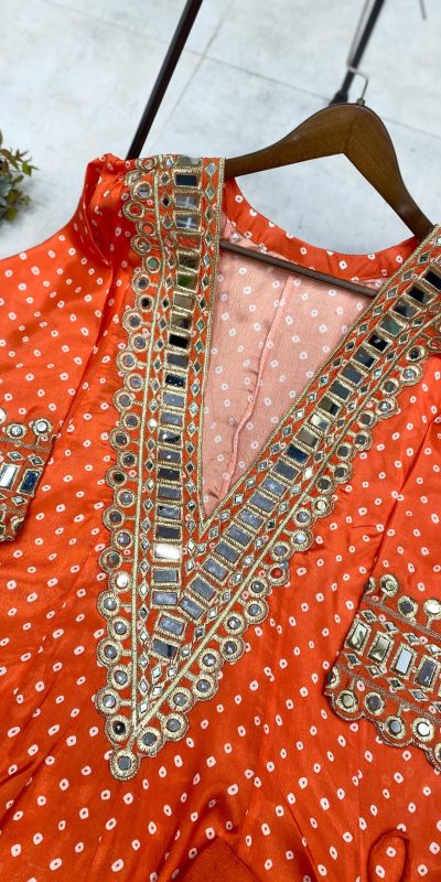 LG 1944 Orange Color Chinon digital Printed Mirror Embroidery Salwar Suit Casual, Wedding, Festive, Events . Expected Delivery  4-6 Working Days @1649/- only      | Jump Suits, Salwar suit, Casual Suits, Creative suits, Designer Suits, Palazzo Suits, Party Wear Suits, Patiala Suits, Straight Suits