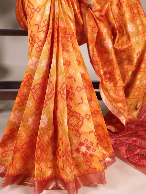 YNF 7416 Orange Color Jacquard Silk Patola Print Zari Weaving Work Saree Casual, Wedding, Festive, Events . Expected Delivery  4-6 Working Days @2599/- only                                                                                | Sarees, Bollywood Sarees, Creative Sarees, Designer Sarees, Embroidered Sarees, Ethnic Saree, Modern Digital sarees, Party Wear Sarees