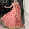 LNB 1672 Peach Color Chiffon Floral Print Foil Print Embossed Design Lehenga Choli Wedding, Party, Festive, Events Etc. Delivery 4-6 Working Days Rs 3499 | Lehenga, Bollywood Lehenga, Creative Lehenga, Designer Lehenga, Embroidered Lehenga, Party Wear Lehenga