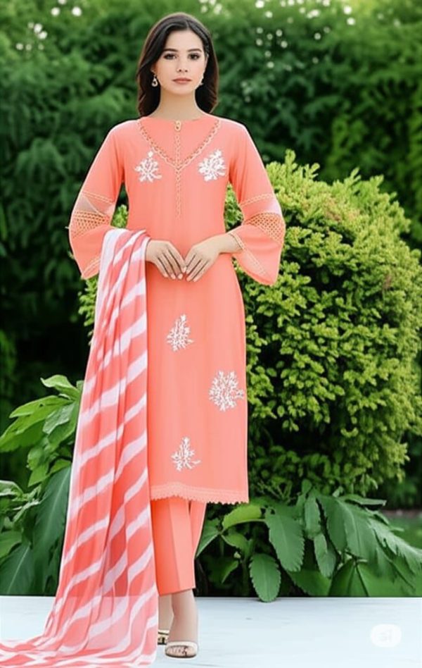 LG 1951 Peach Color Roman Silk Embroidery Work On Front Side Salwar Suit Casual, Wedding, Festive, Events . Expected Delivery  4-6 Working Days @1999/- only      | Jump Suits, Salwar suit, Casual Suits, Creative suits, Designer Suits, Palazzo Suits, Party Wear Suits, Patiala Suits, Straight Suits