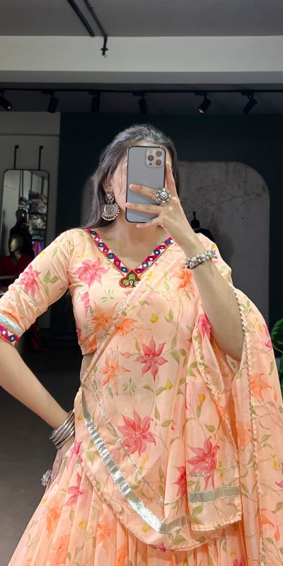 LNB 1716 Peach Color Tabby Silk Floral Print Embossed Design Lace Lehenga Choli Wedding, Party, Festive, Events Etc. Delivery 4-6 Working Days Rs 2499 | Lehenga, Bollywood Lehenga, Creative Lehenga, Designer Lehenga, Embroidered Lehenga, Party Wear Lehenga