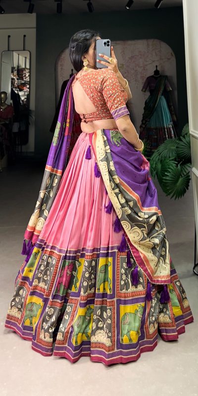 LNB 1235 Peach Color Tasar Silk Kalamkari With Foil Work Lehenga Choli Wedding, Party, Festive, Events Etc. Delivery 4-6 Working Days Rs 2499 | Lehenga, Bollywood Lehenga, Creative Lehenga, Designer Lehenga, Embroidered Lehenga, Party Wear Lehenga