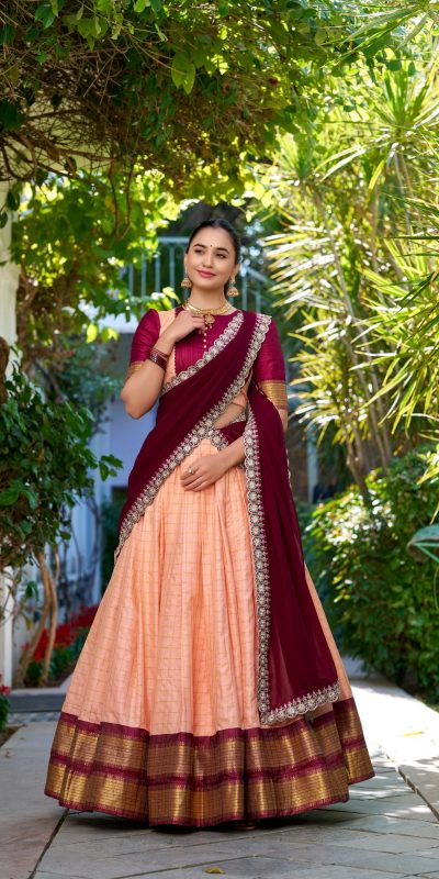 LNB 2010 Peach Color Zari Chex With Zari Weaving Work Lehenga Choli Wedding, Party, Festive, Events Etc. Delivery 4-6 Working Days Rs 2149 | Lehenga, Bollywood Lehenga, Creative Lehenga, Designer Lehenga, Embroidered Lehenga, Party Wear Lehenga
