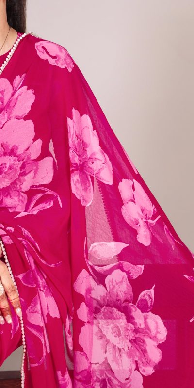 YNF 7011 Pink Color Chiffon Foral Printed Pearl Lace Border Saree Casual, Wedding, Festive, Events . Expected Delivery  4-6 Working Days @1499/- only                                                                                | Sarees, Bollywood Sarees, Creative Sarees, Designer Sarees, Embroidered Sarees, Ethnic Saree, Modern Digital sarees, Party Wear Sarees