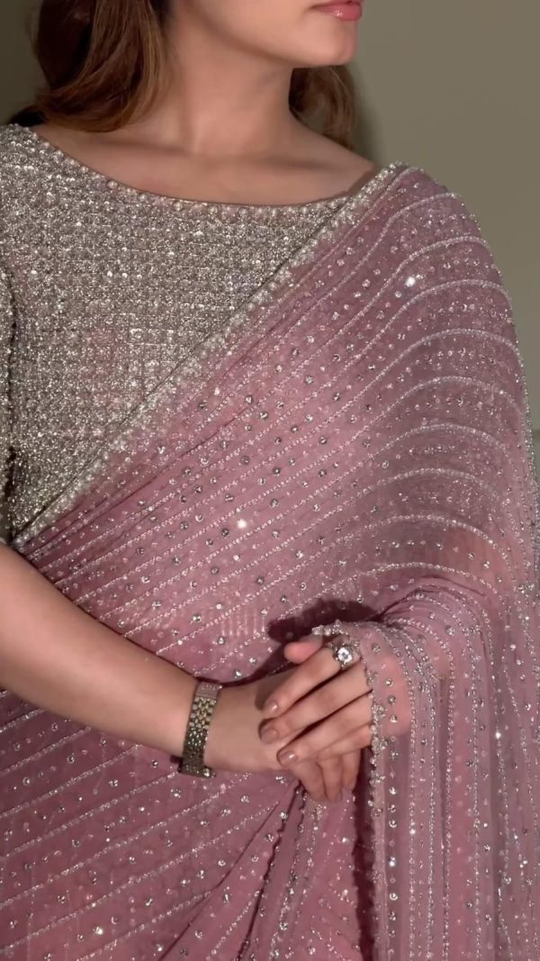 DF 3452 Pink Color Faux Georgette Embroidery Sequins Multi Work Saree Casual, Wedding, Festive, Events . Expected Delivery  4-6 Working Days @1799/- only                                                                                | Sarees, Bollywood Sarees, Creative Sarees, Designer Sarees, Embroidered Sarees, Ethnic Saree, Modern Digital sarees, Party Wear Sarees
