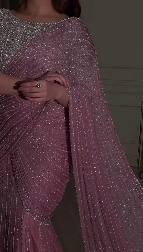DF 3452 Pink Color Faux Georgette Embroidery Sequins Multi Work Saree Casual, Wedding, Festive, Events . Expected Delivery  4-6 Working Days @1799/- only                                                                                | Sarees, Bollywood Sarees, Creative Sarees, Designer Sarees, Embroidered Sarees, Ethnic Saree, Modern Digital sarees, Party Wear Sarees