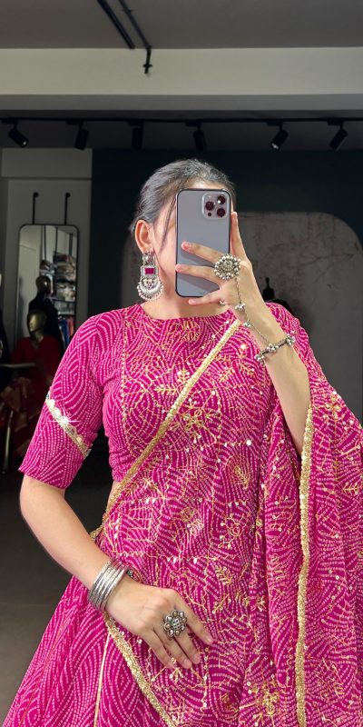 LNB 1701 Pink Color Georgette Bandhej Print And Embossed Lace Lehenga Choli Wedding, Party, Festive, Events Etc. Delivery 4-6 Working Days Rs 3999 | Lehenga, Bollywood Lehenga, Creative Lehenga, Designer Lehenga, Embroidered Lehenga, Party Wear Lehenga