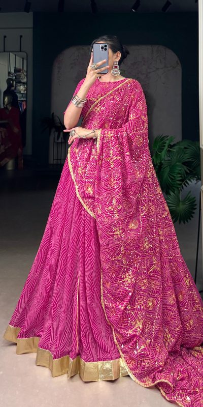 LNB 1701 Pink Color Georgette Bandhej Print And Embossed Lace Lehenga Choli Wedding, Party, Festive, Events Etc. Delivery 4-6 Working Days Rs 3999 | Lehenga, Bollywood Lehenga, Creative Lehenga, Designer Lehenga, Embroidered Lehenga, Party Wear Lehenga