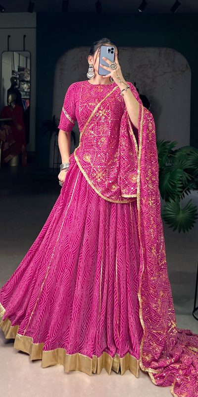 LNB 1701 Pink Color Georgette Bandhej Print And Embossed Lace Lehenga Choli Wedding, Party, Festive, Events Etc. Delivery 4-6 Working Days Rs 3999 | Lehenga, Bollywood Lehenga, Creative Lehenga, Designer Lehenga, Embroidered Lehenga, Party Wear Lehenga