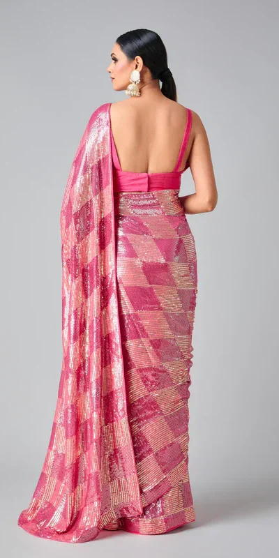 DF 3426 Pink Color Georgette 5MM Sequins Embroidery Work Saree Casual, Wedding, Festive, Events . Expected Delivery  4-6 Working Days @1749/- only                                                 | Sarees, Bollywood Sarees, Creative Sarees, Designer Sarees, Embroidered Sarees, Ethnic Saree, Modern Digital sarees, Party Wear Sarees