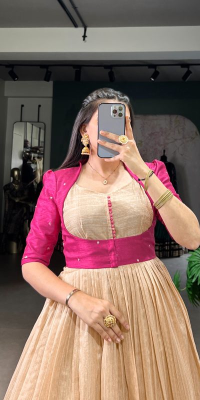 YNF 5027 Pink Color Green Silk Printed Gown Casual, Wedding, Festive, Events . Expected Delivery  4-6 Working Days @1799/- only      | Gowns, Bollywood Gowns, Creative Gowns, Designer Gowns, Embroidered Gowns, Party Wear Gowns