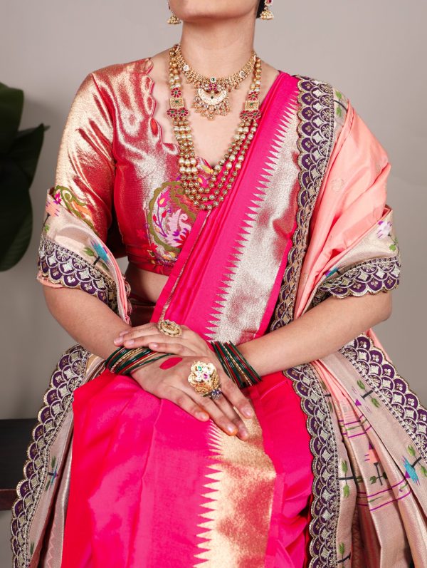 YNF 7407 Pink Color Jacquard Silk Paithani Zari Weaving Work Saree Casual, Wedding, Festive, Events . Expected Delivery  4-6 Working Days @3349/- only                                                                                | Sarees, Bollywood Sarees, Creative Sarees, Designer Sarees, Embroidered Sarees, Ethnic Saree, Modern Digital sarees, Party Wear Sarees