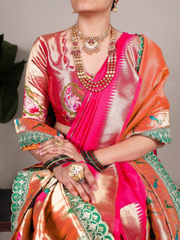 YNF 7407 Pink Color Jacquard Silk Paithani Zari Weaving Work Saree Casual, Wedding, Festive, Events . Expected Delivery  4-6 Working Days @3349/- only                                                                                | Sarees, Bollywood Sarees, Creative Sarees, Designer Sarees, Embroidered Sarees, Ethnic Saree, Modern Digital sarees, Party Wear Sarees