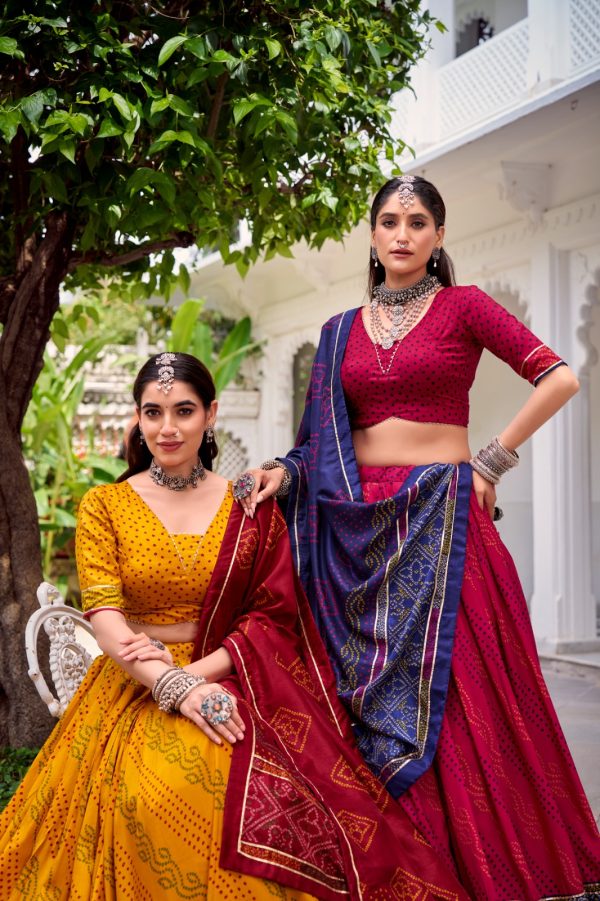 LNB 1250 Pink Color Tasar Silk Bandhej Print With Gotta Patti Lace Lehenga Choli Festive Party Wedding, Events etc. Delivery 4-6 Working Days @2149/- | Lehenga, Bollywood Lehenga, Creative Lehenga, Designer Lehenga, Embroidered Lehenga, Party Wear Lehenga