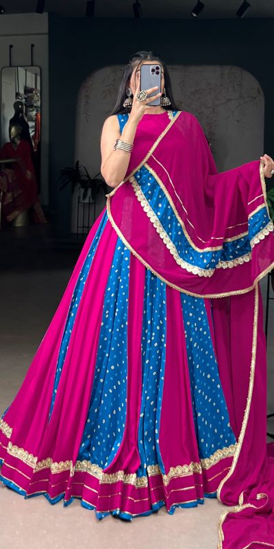 LNB 1673 Pink Color Tasar Silk Bandhej Print With Lace Touch Up Lehenga Choli Wedding, Party, Festive, Events Etc. Delivery 4-6 Working Days Rs 3099 | Lehenga, Bollywood Lehenga, Creative Lehenga, Designer Lehenga, Embroidered Lehenga, Party Wear Lehenga