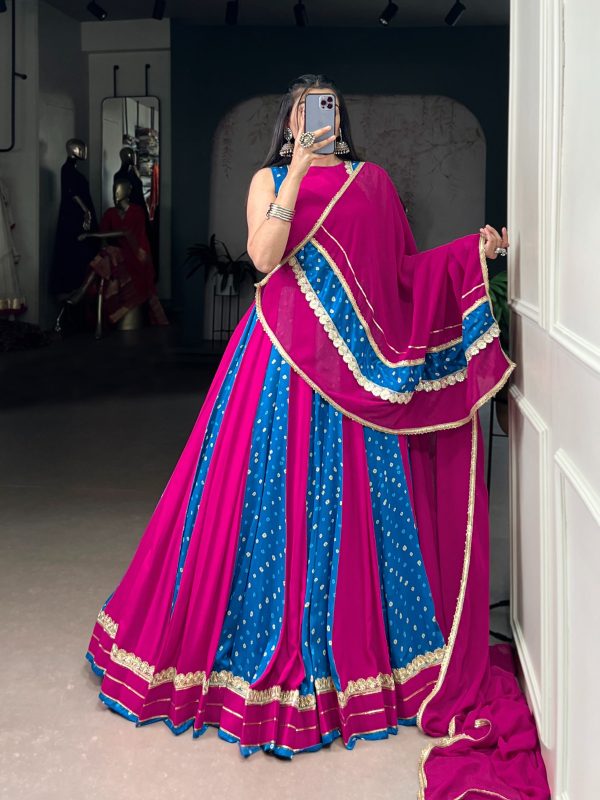 LNB 1673 Pink Color Tasar Silk Bandhej Print With Lace Touch Up Lehenga Choli Wedding, Party, Festive, Events Etc. Delivery 4-6 Working Days Rs 3099 | Lehenga, Bollywood Lehenga, Creative Lehenga, Designer Lehenga, Embroidered Lehenga, Party Wear Lehenga