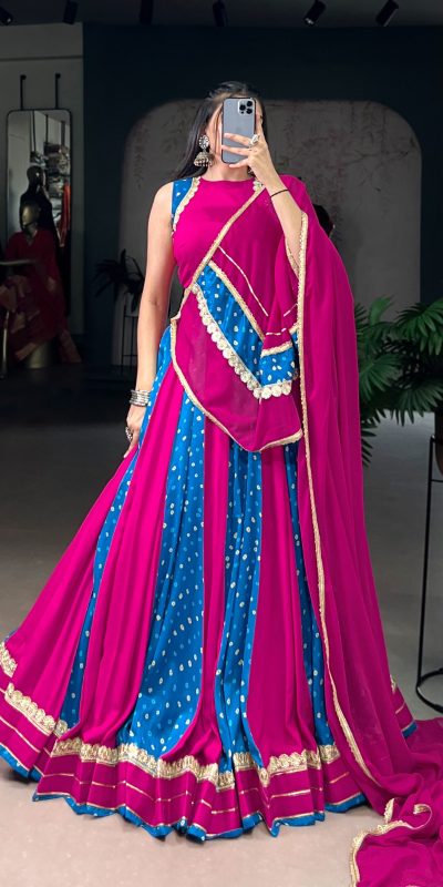 LNB 1673 Pink Color Tasar Silk Bandhej Print With Lace Touch Up Lehenga Choli Wedding, Party, Festive, Events Etc. Delivery 4-6 Working Days Rs 3099 | Lehenga, Bollywood Lehenga, Creative Lehenga, Designer Lehenga, Embroidered Lehenga, Party Wear Lehenga