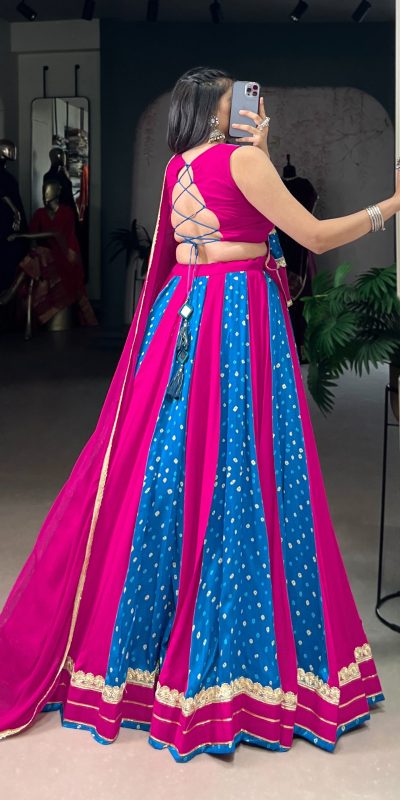 LNB 1673 Pink Color Tasar Silk Bandhej Print With Lace Touch Up Lehenga Choli Wedding, Party, Festive, Events Etc. Delivery 4-6 Working Days Rs 3099 | Lehenga, Bollywood Lehenga, Creative Lehenga, Designer Lehenga, Embroidered Lehenga, Party Wear Lehenga