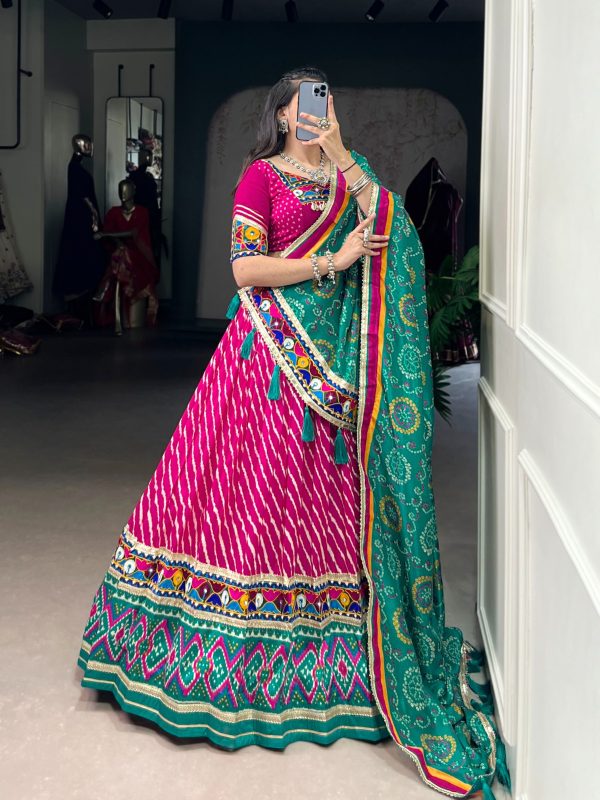LNB 1741 Pink Color Tasar Silk Leheriya Patola Print Mirror Gamthi Work Lehenga Choli Wedding, Party, Festive, Events Etc. Delivery 4-6 Working Days Rs 2999 | Lehenga, Bollywood Lehenga, Creative Lehenga, Designer Lehenga, Embroidered Lehenga, Party Wear Lehenga
