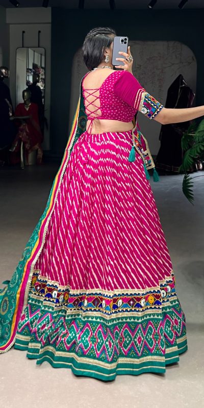 LNB 1741 Pink Color Tasar Silk Leheriya Patola Print Mirror Gamthi Work Lehenga Choli Wedding, Party, Festive, Events Etc. Delivery 4-6 Working Days Rs 2999 | Lehenga, Bollywood Lehenga, Creative Lehenga, Designer Lehenga, Embroidered Lehenga, Party Wear Lehenga